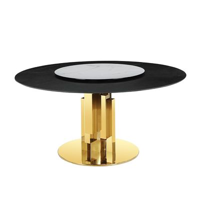 Luceris 1 + 6 Stone Dining Set W/  Lazy Susan- Black / Gold