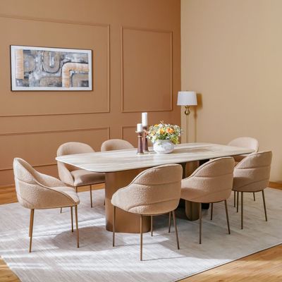 Skylar 1+8 Ceramic Dining Set - Beige/Brushed Brass