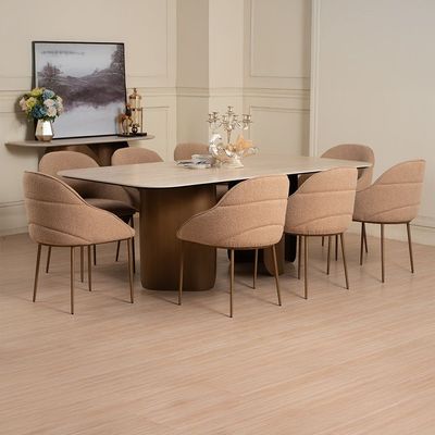 Skylar 1+8 Ceramic Dining Set - Beige/Brushed Brass