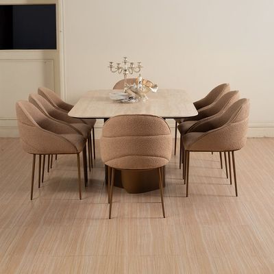 Skylar 1+8 Ceramic Dining Set - Beige/Brushed Brass