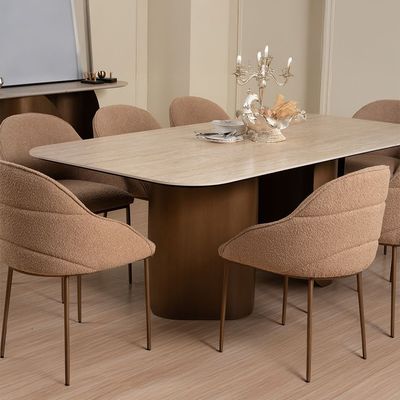 Skylar 1+8 Ceramic Dining Set - Beige/Brushed Brass