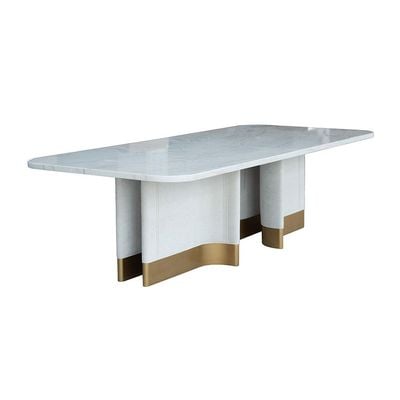 AlLayal 1+10 Marble Dining Set - White /Brushed Gold/Beige