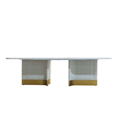 AlLayal 1+10 Marble Dining Set - White /Brushed Gold/Beige