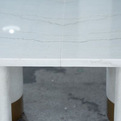 AlLayal 1+10 Marble Dining Set - White /Brushed Gold/Beige