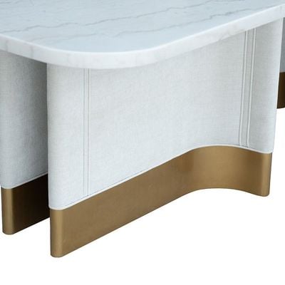 AlLayal 1+10 Marble Dining Set - White /Brushed Gold/Beige