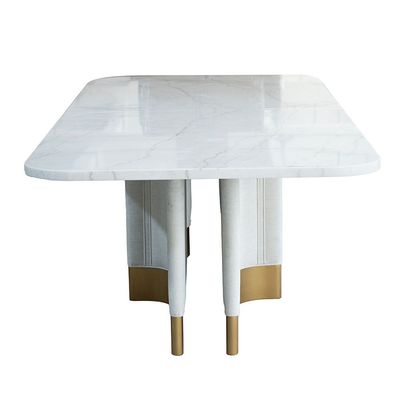 AlLayal 1+10 Marble Dining Set - White /Brushed Gold/Beige