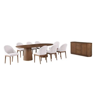 Annika 1 + 8 Dining Set - Walnut / Beige