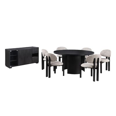 Walder 1 + 6 Round Dining Set - Black / Grey