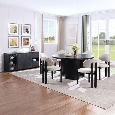 Walder 1 + 6 Round Dining Set - Black / Grey