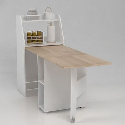 Maeda 4 Seater Folding Dining Table w/ Storage  - White/Oak