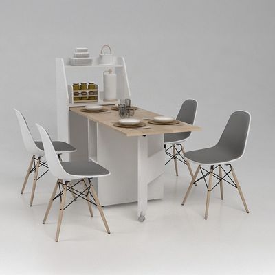 Maeda 4 Seater Folding Dining Table w/ Storage  - White/Oak
