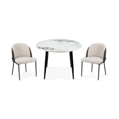 Elmont 4 seater Round Dining table Ceramic- White/Black