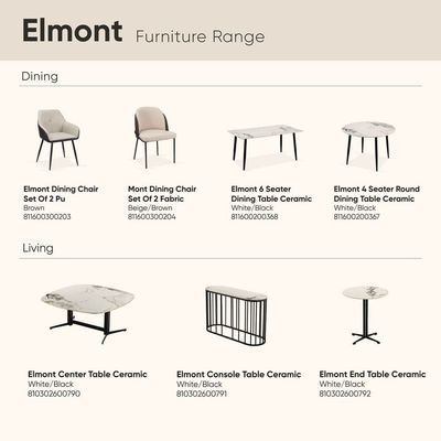 Elmont 6 Seater Dining Set W/ Elmont Dining Chair - White/Black/Brown