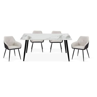 Elmont 6 Seater Dining Set W/ Elmont Dining Chair - White/Black/Brown