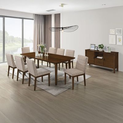Gerry 1 + 8  Wooden  Dining Set - Walnut - Antique Brown/Beige  Gerry 1 + 8  Wooden  Dining Set - Walnut - Antique Brown/Beige