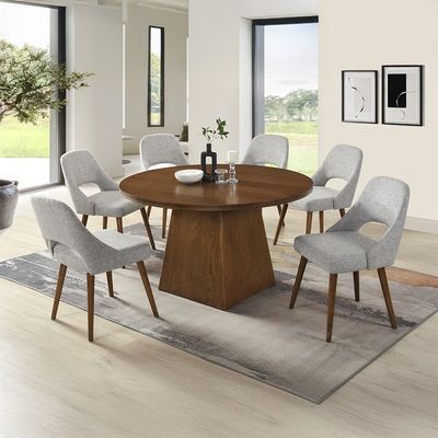 Gemma 1 + 6 Round Wooden  Dining Set - Antique Brown/Grey  Gemma 1 + 6 Round Wooden  Dining Set - Antique Brown/Grey