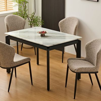 Flash 4 Seater Marble Top Dining Table- White Grey /Black