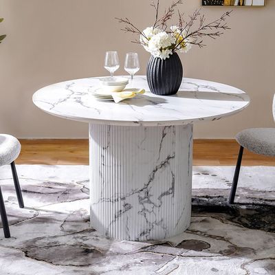 Davion 4 Seater Round Dining Table-White