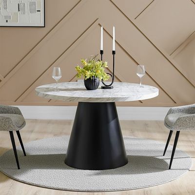 Hampton 4 Seater Round Dining table-White/Matt Black