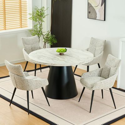 Hampton 4 Seater Round Dining table - White/Matt Black