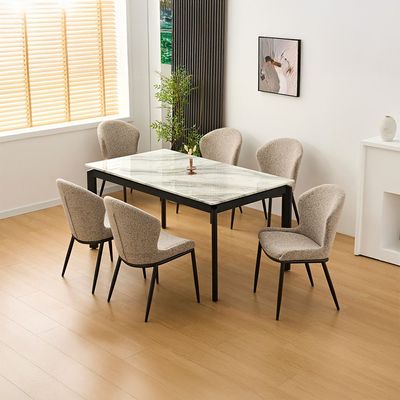 Flash 6 Seater Marble Top Dining Table- White Grey /Black