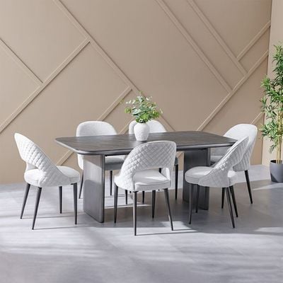 Millo 1+6 Seater Glass Top Dining Set - Grey Metallic