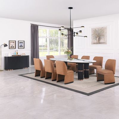 Tokishi 1+8 Sintered Stone Top Dining Set-White/Brown Tokishi 1+8 Sintered Stone Top Dining Set-White/Brown