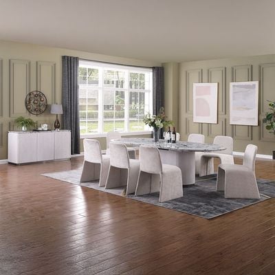 Akira 1+8 Stone Top Dining Set- White/Grey Akira 1+8 Stone Top Dining Set- White/Grey