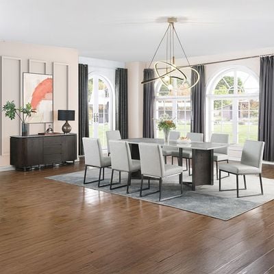 Stanford 1+8 Sintered Stone Top Dining Set-Grey/D.Walnut