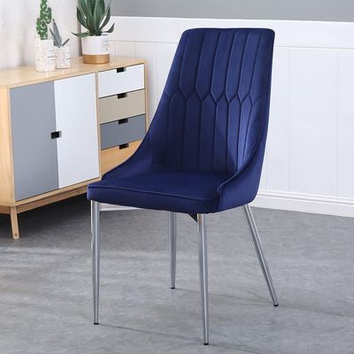 Neil Modular Chrome Leg Dining Chair - Dark Blue Fabric