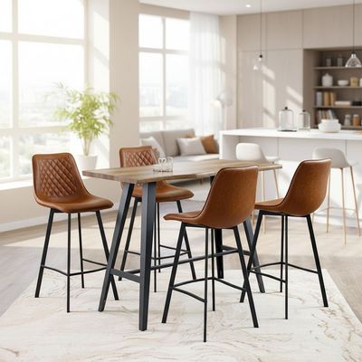 Gideon 4-Seater Counter Height Dining Set with Gideon Counter Height Dining Chair - Brown/Natural Oak - With 2-Year Warranty