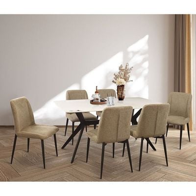 Calus 6 Seater Dining Set W/ Calus Dining Chair - Light Brown/Milky White/Black