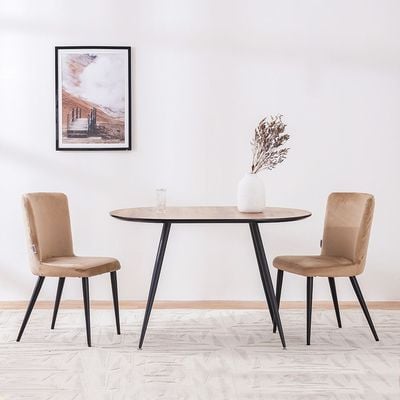 Tiago Fabric Dining Chair - Set Of 2 - Dark Beige/Black - With 2-Year Warranty