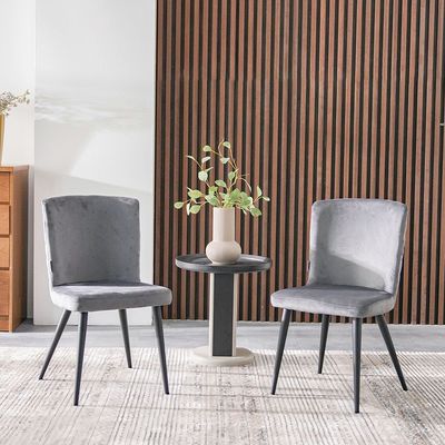 Tiago Fabric Dining Chair - Set of 2 - Dark Grey/ Black - With 2-Year Warranty