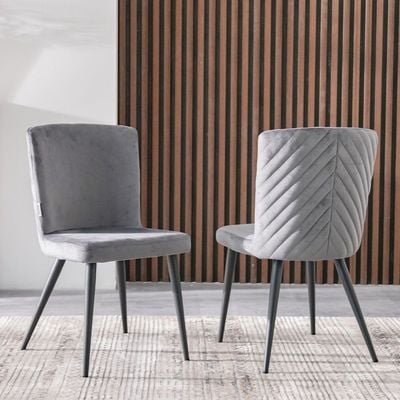 Tiago Fabric Dining Chair - Set of 2 - Dark Grey/ Black - With 2-Year Warranty