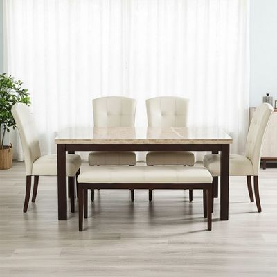 Brody 1 + 6-Seater Dining Set with Brody Dining Chair and Brody Dining Bench - Beige/Walnut - With 2-Year Warranty