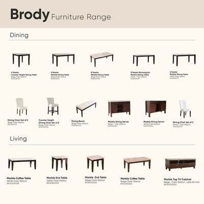 Brody 6 Seater Dining Set  W/ Brody  Dining Chair  And Brody Dining Bench  - Beige/Walnut