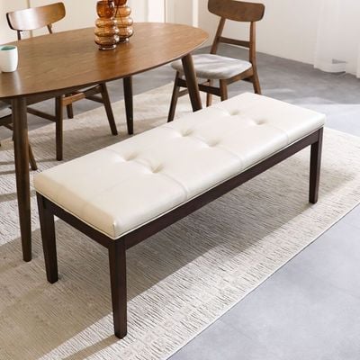 Brody 2-Seater Dining Bench - Beige/Dark Walnut - With 2-Year Warranty