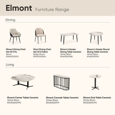 Elmont 1 + 4-Seater Dining Set with Elmont Dining Chair - White/Black/Brown - With 2-Year Warranty