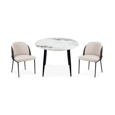 Elmont 4 Seater Dining Set w/ Mont Dining Chair - White/Black/Beige/Brown