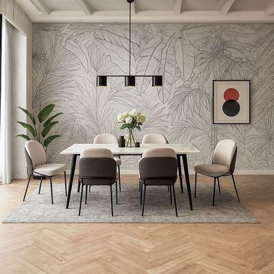 Elmont 1 + 6 Seater Dining Set with Mont Dining Chairs - White/Black/Beige/Brown