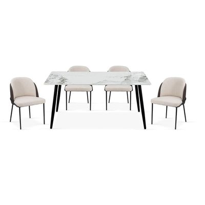 Elmont 6 Seater Dining Set W/ Mont Dining Chair - White/Black/Beige/Brown
