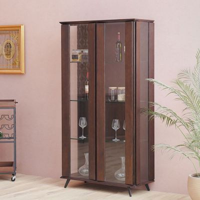 Merriton 2-Door Display Cabinet - Walnut - With 2-Year Warranty