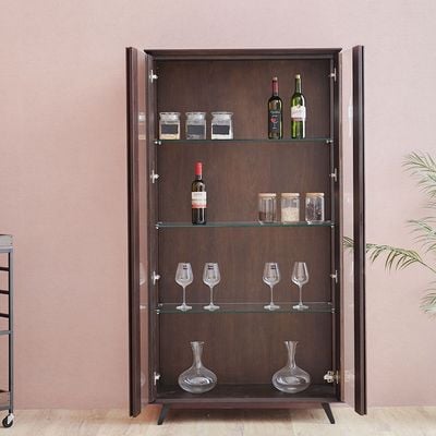 Merriton 2-Door Display Cabinet - Walnut - With 2-Year Warranty