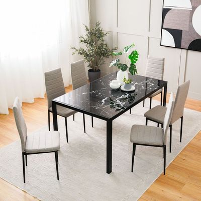 Rhian 1+6 Dining Set-Grey / Black Marble