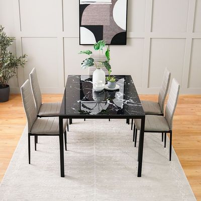 Rhian 1+6 Dining Set-Grey / Black Marble