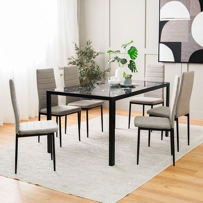 Rhian 1+6 Dining Set-Grey / Black Marble