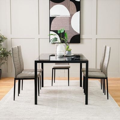 Rhian 1+6 Dining Set-Grey / Black Marble