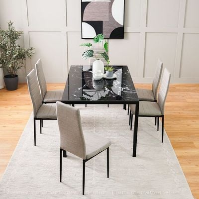 Rhian 1+6 Dining Set-Grey / Black Marble