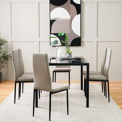 Rhian 1+6 Dining Set-Grey / Black Marble